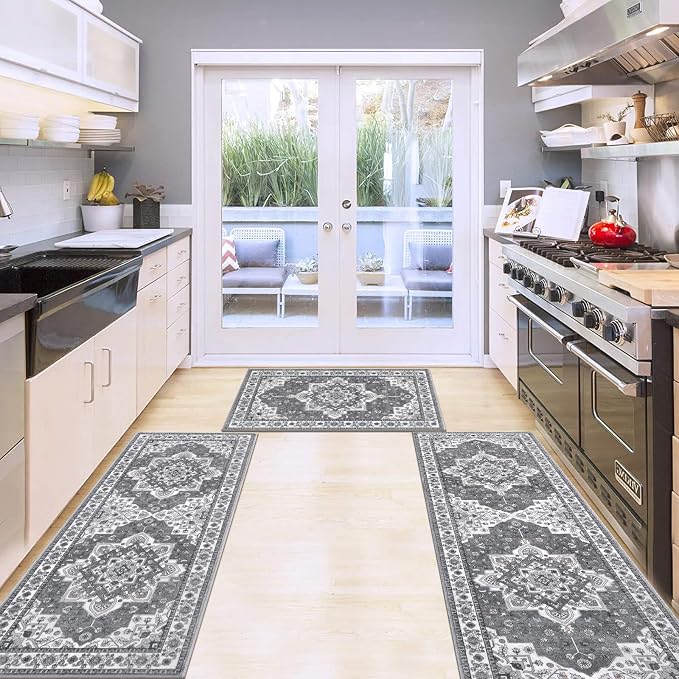 HEBE Farmhouse Kitchen Rugs Sets of 3 Non Slip Washable Boho Kitchen Rugs and - Image 7