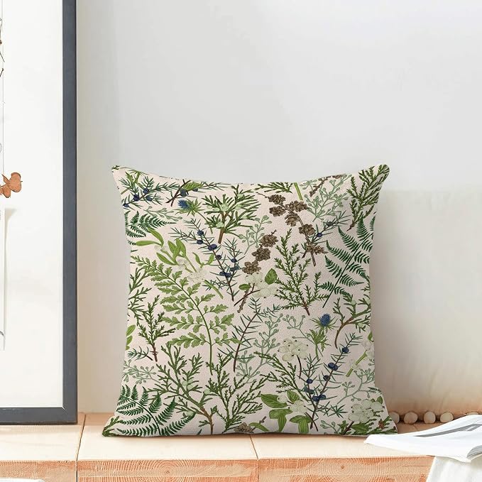 AEIOAE Spring Pillow Covers 16x16 Inch Set of 2, Vintage Sage Green Wild Flower - Image 3