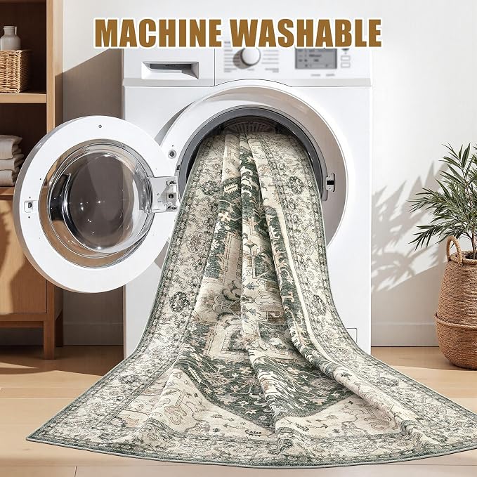 10x14 Area Rug for Living Room- Machine Washable Soft Oriental Vintage Large - Image 3