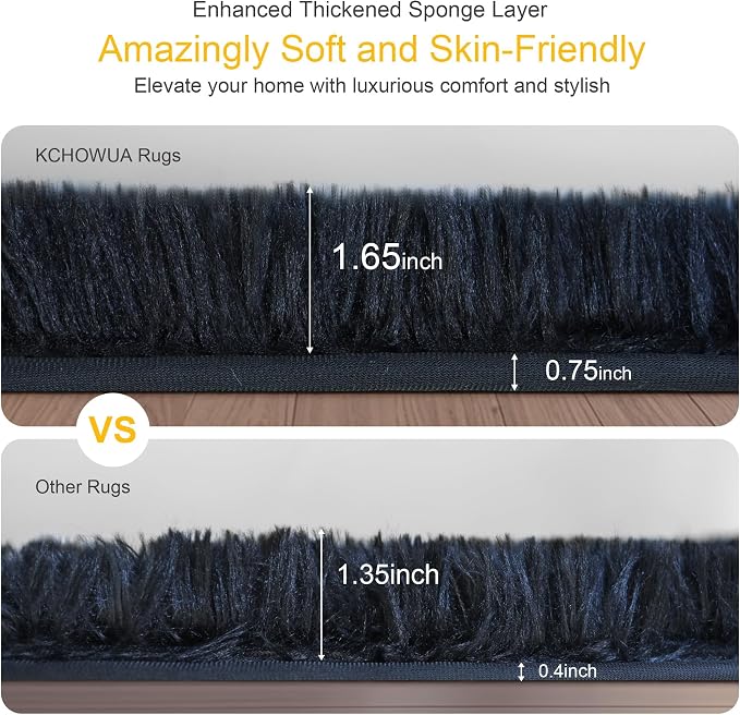 KICHOWUA Thick Area Rug Black Fluffy Shag 5x7 - Image 2