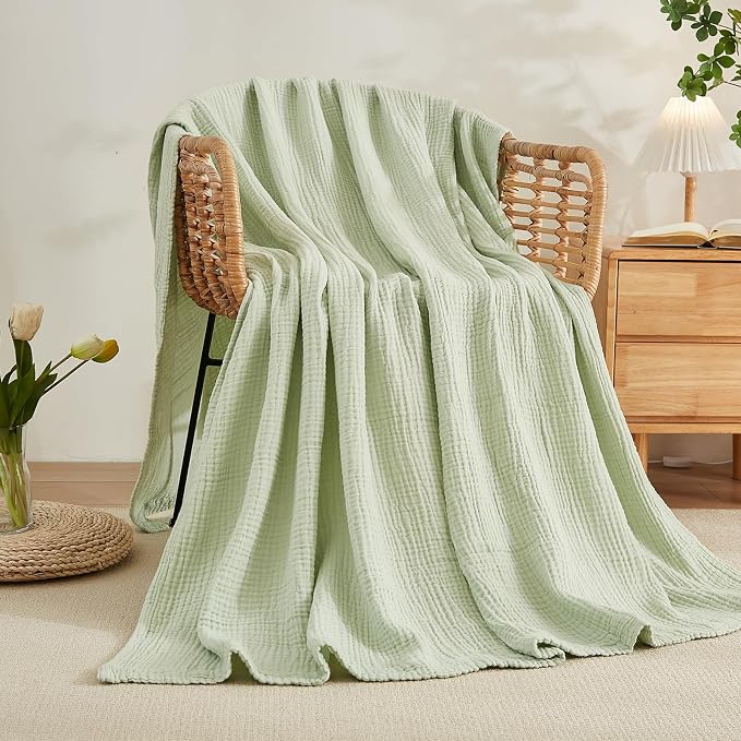 EMME Cotton Blanket Queen Size for Bed Soft Large Muslin Bed Blankets 90"x90" - Image 6