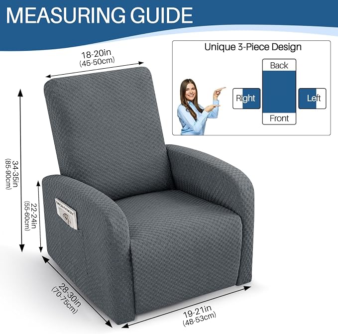 YEMYHOM 3 Pieces Stretch Recliner Slipcover Latest Jacquard Small Recliner - Image 5