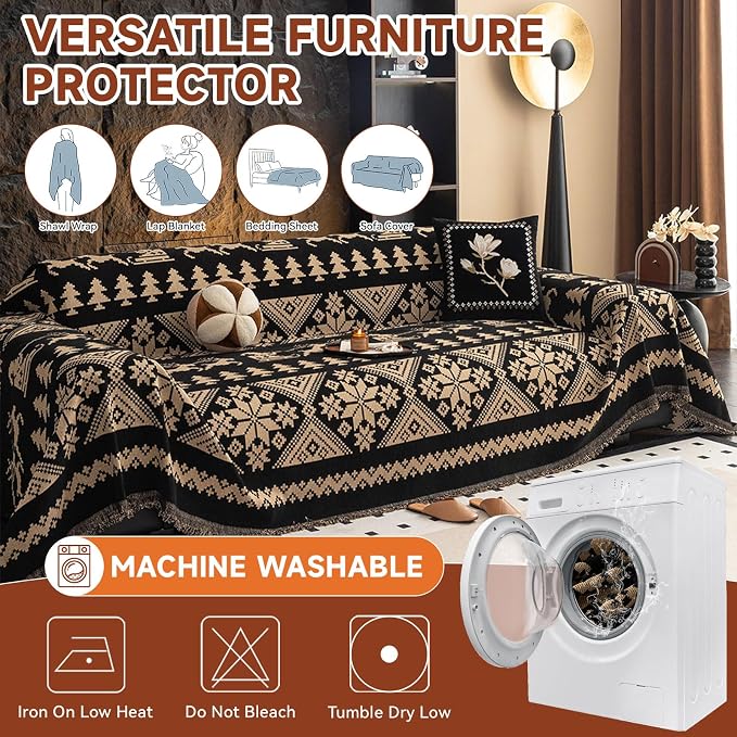 VClife Boho Couch Cover for Sofa, Anti Slip Chenille Sofa Cover for Sectional - Image 5