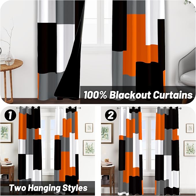 Tyrot Orange 100% Blackout Curtains - Image 2