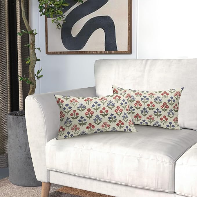4th of July Patriotic Floral Pillow Covers 12x20 Inch Set of 2 - Image 6