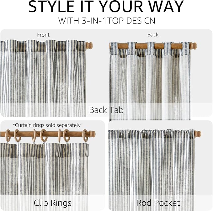 jinchan Linen Curtains for Living Room Blue on Beige Striped Curtains for - Image 7