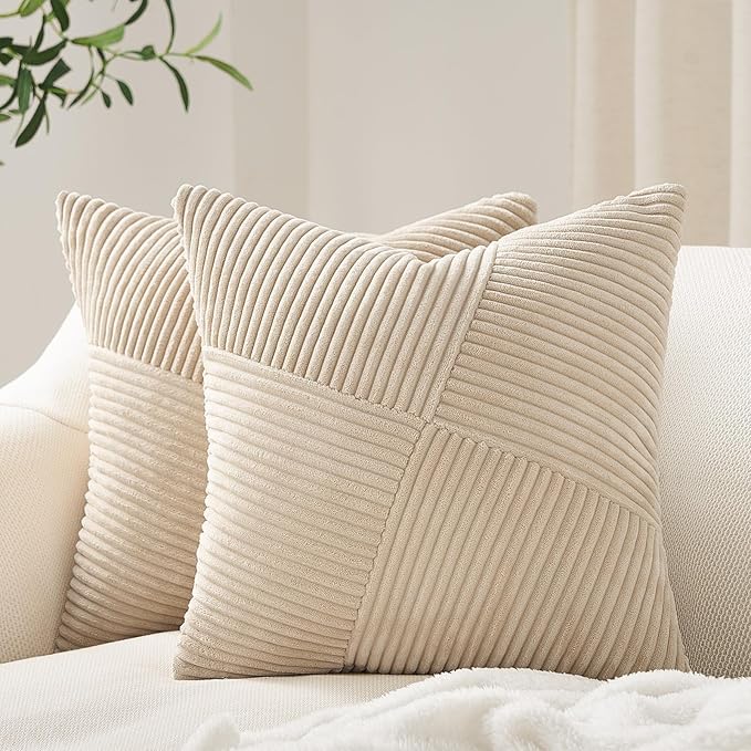 Topfinel 24x24 inches Euro Pillow Shams Set of 2 Tan Corduroy Decorative Throw by Topfinel