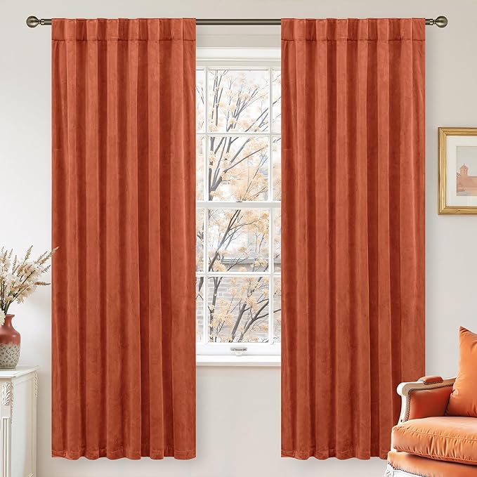 LAMIT Terracotta Velvet Curtains 72 Inch by LAMIT