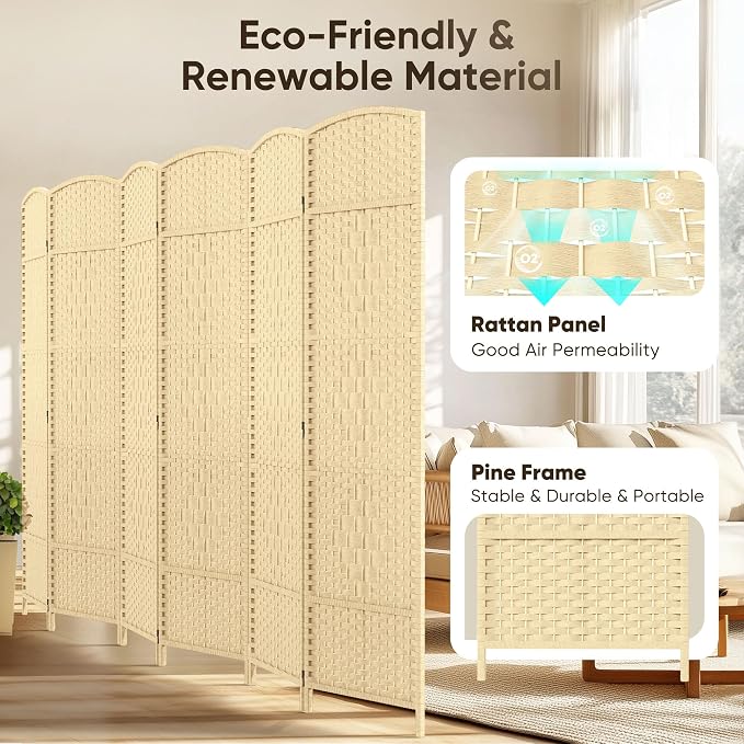 JOSTYLE Room Divider 6ft. Tall Extra Wide Wall Divider - Image 3