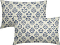 Dark Blue Floral Pillow Covers 12x20 Inch Set of 2, Block Print Lumbar Flower by Sivirary