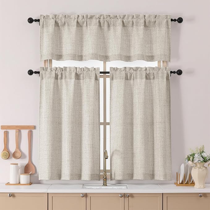 Chyhomenyc Valance for Windows, Light Filtering Faux Linen Slub Textured Small - Image 2