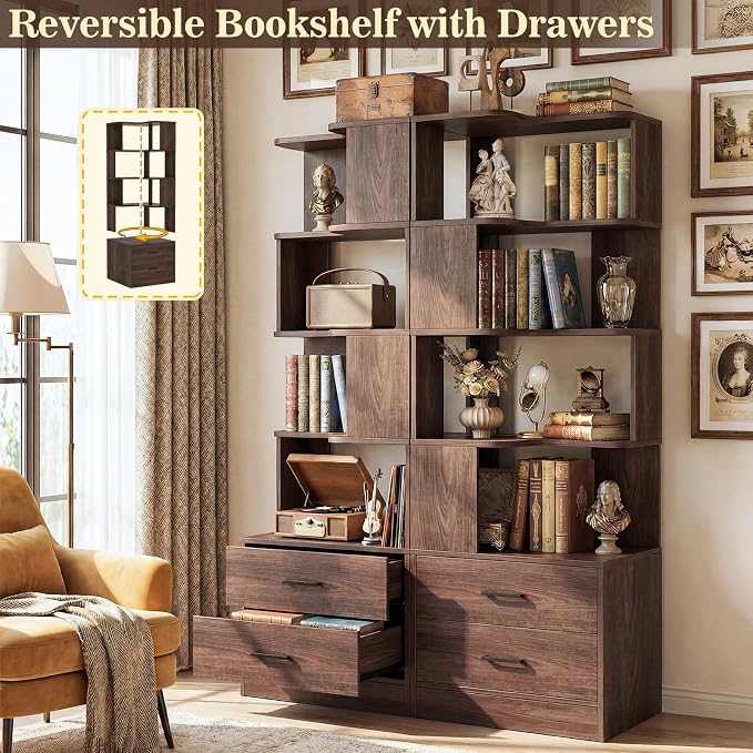 Armocity Corner Bookshelf with Drawers, 7 Tier Corner Book Shelf Display - Image 4