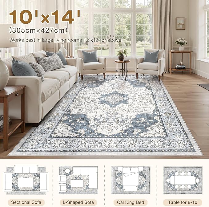 cotiled 10x14 Area Rugs Large Washable Rugs - Image 7