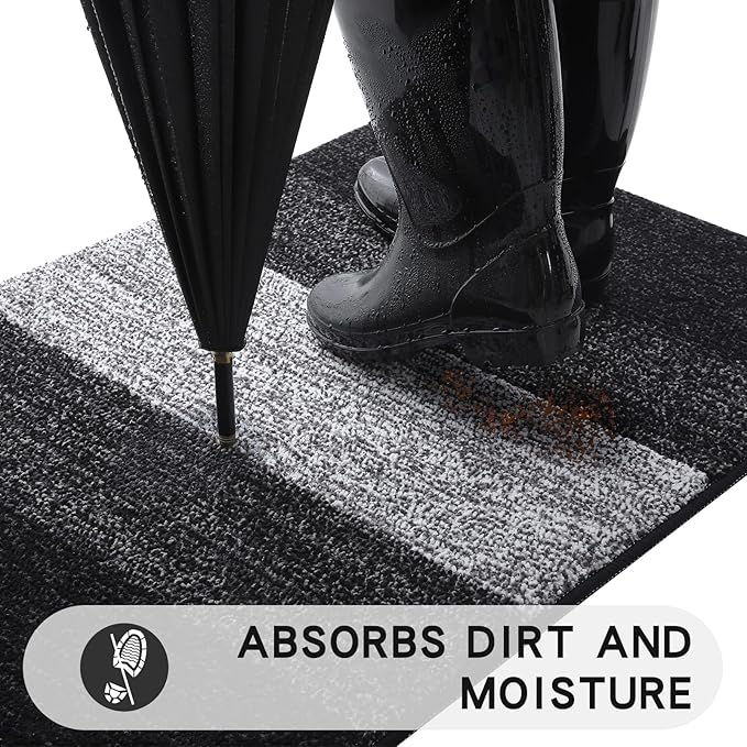 Kitinjoy Indoor Outdoor Door Mat, 48x30 Non-Slip Absorbent Dirt Trapper - Image 2