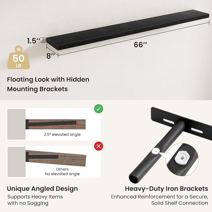 Fun Memories Floating Shelves for Wall, Rustic Wood Wall Mounted Shelves for - Image 3