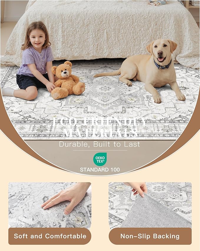 Madane Washable Area Rug 2x3, Small Entryway Rug Non-Slip Vintage Door Mat - Image 5