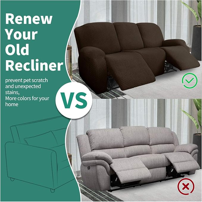 YEMYHOM 8 Pieces Stretch Recliner Sofa Cover Latest Jacquard Reclining Couch - Image 5