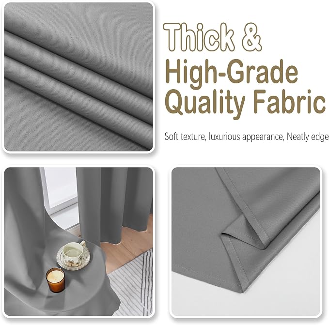 OVZME Grey Blackout Curtains for Bedroom 84 Inch Length 2 Panels Set, Soft - Image 8