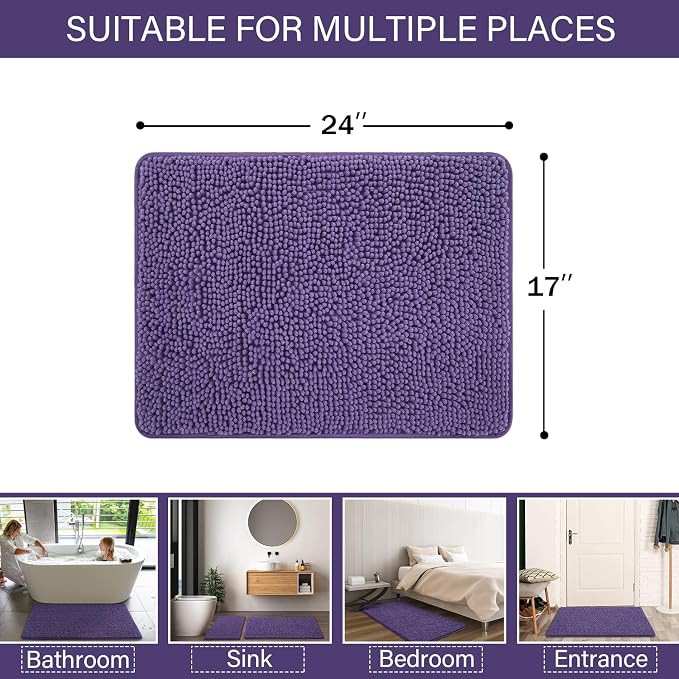 LOCHAS Luxury Bathroom Rug Shaggy Bath Mat 24 x 17 Inch, Washable Non Slip Bath - Image 2