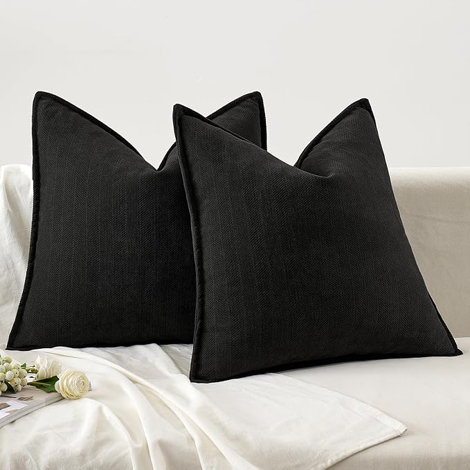MIULEE Pack of 2 Black Decorative Pillow Covers 24x24 Inch Soft Chenille - Image 6