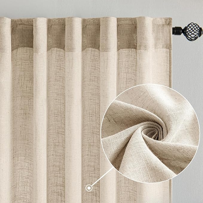 MIULEE Light Taupe Linen Curtains 84 Inch Length 2 Panels - Image 2