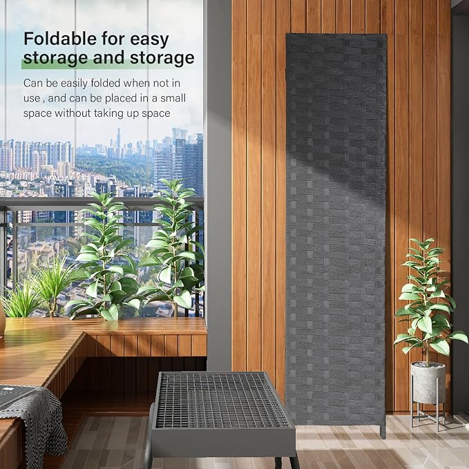Room Divider Wood Screen Wood Mesh Woven Design Room Screen Divider Folding - Image 5