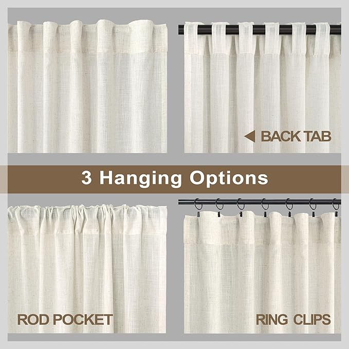 Pitalk 90 Inch Curtains 2 Panels Set Cream Ivory Curtain 72 in Wide Back Tab - Image 5