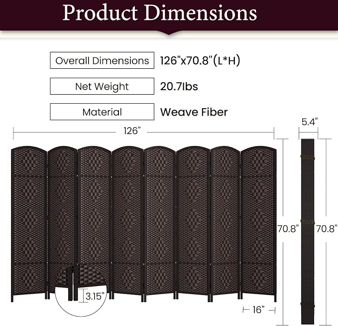 Rose Home Fashion 6 ft Tall Room Divider, Room Dividers and Folding Privacy - Image 3