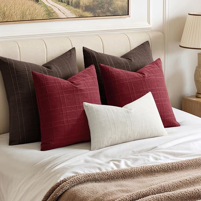 MIULEE Decorative Linen Check Euro Shams Throw Pillow Covers Neutral Farmhouse - Image 3