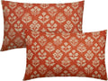Dark Orange Pillow Covers 12x20 Inch Set of 2, Cream Floral Block Print Pattern by Sivirary