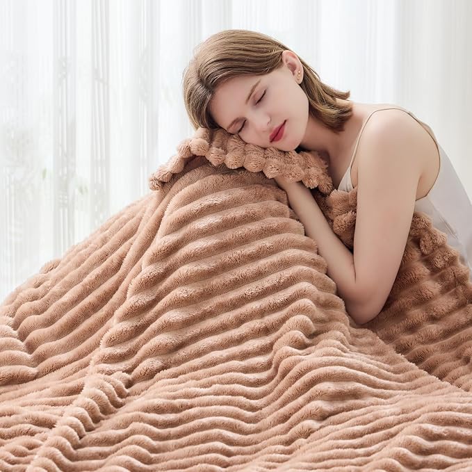 NEWCOSPLAY Super Soft King Blanket Taupe Premium Silky Flannel Fleece 3D Ribbed - Image 7