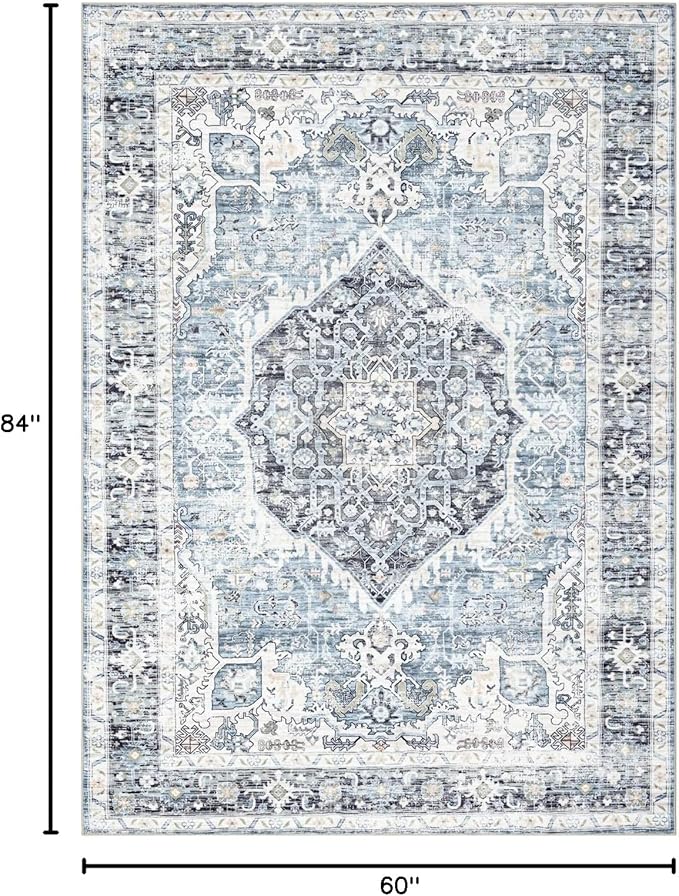 Area Rug 5×7, Vintage Boho Rug, Ultra-Soft Low Pile, Non Slip, Stain Resistant - Image 2