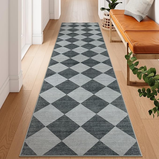 Beeiva Checkered Kitchen Runner Rug 2.5x10, Ultra Thin Washable Runners - Image 4