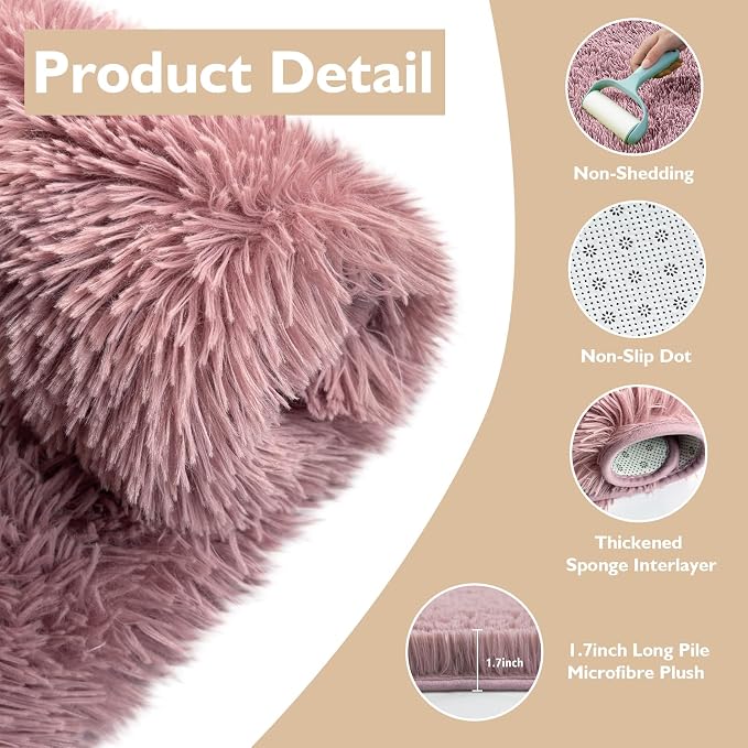 8x10 Fluffy Area Rugs for Living Room, Shag Area Rug for Bedroom, Blush Soft - Image 4