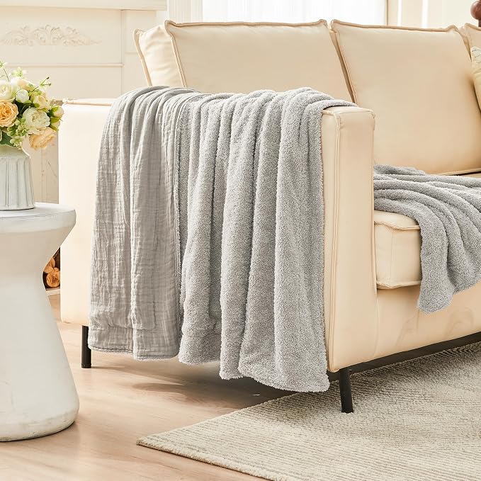 EMME Muslin and Fleece Throw Blanket Reversible - Image 5