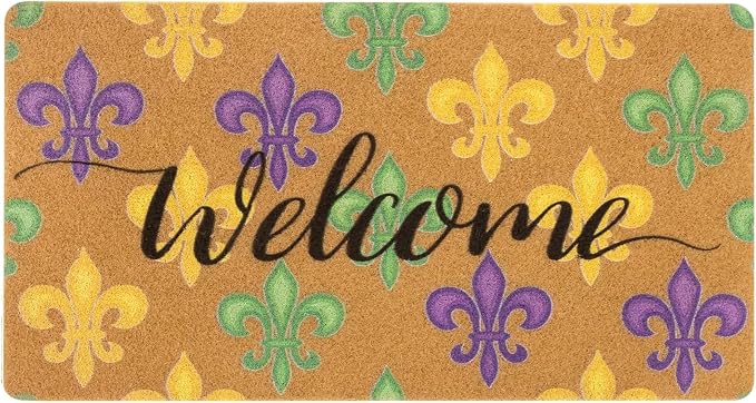 FGSS Mardi-Gras Fleur-De-Lis Welcome-Doormat Outdoor-Entrance by FGSS