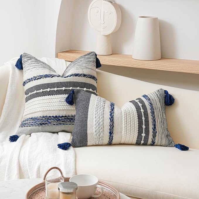BlissBlush Navy Dark Blue Decorative Throw Pillow Cover 20x20 Square Boho - Image 4