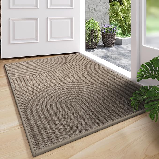 Front Door Mat 17''x30'', Absorbent Dirt Resist Washable Non Slip Low-Profile by QiCaiJia