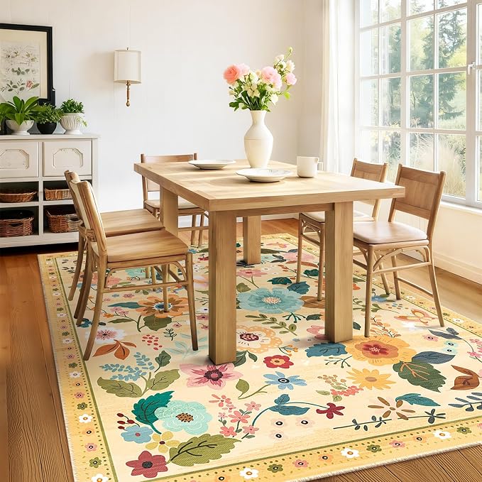 RELEANY Floral Nursery 6x9 Area Rugs Washable Print Boho Cute Carpet Non Slip - Image 9