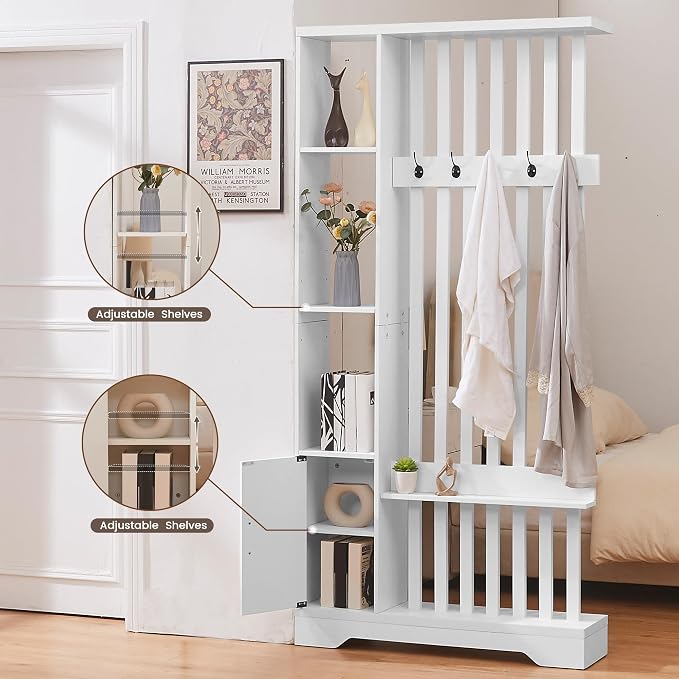 Room Divider with Shelves, Wall Room Divider Bookshelf, Freestanding Wood - Image 5