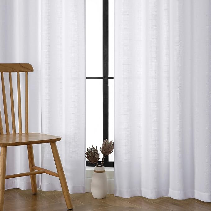 Chyhomenyc White Curtains 78 Inch Length 2 Panels Set, Faux Linen Textured - Image 6