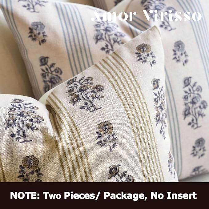 Amor Virisso Floral Throw Pillow Covers 24x24 Set of 2 Block Print Pillow - Image 3