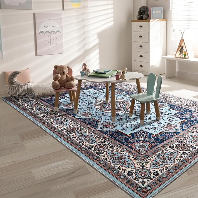 Area Rug for Living Room, Machine Washable Blue Rugs for Bedroom, 4x6Ft - Image 4