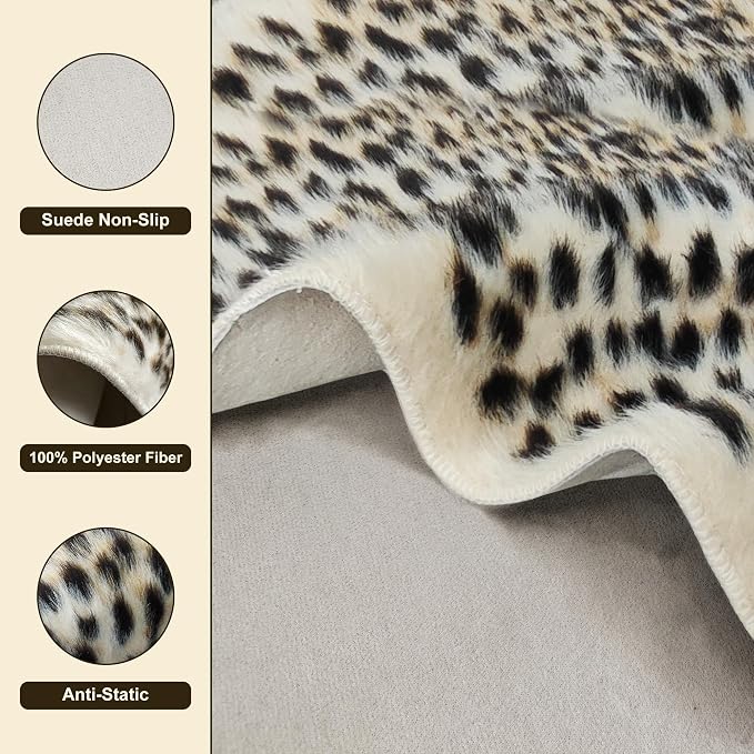 Cheetah Print Rug Leopard Carpet: Small Faux Cowhide Skin Fur Area Rug Animal - Image 3