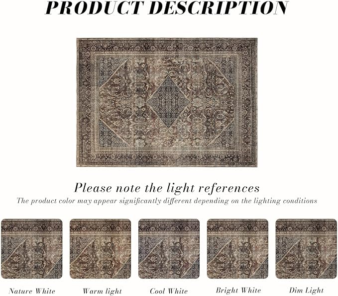 Area Rug 4×6, Vintage Boho Rug, Ultra-Soft Low Pile, Non Slip, Stain Resistant - Image 2