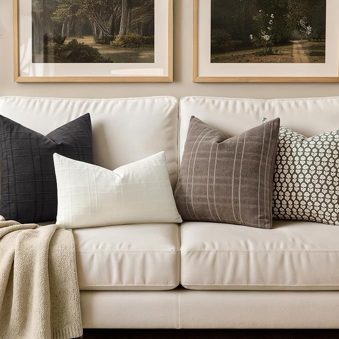 MIULEE Decorative Linen Check Throw Pillow Covers Neutral Farmhouse Vintage - Image 3