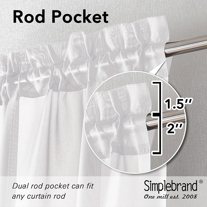 Simplebrand Sheer White Curtains 108 Inches Long, Extra Long Rod Pocket Solid - Image 6