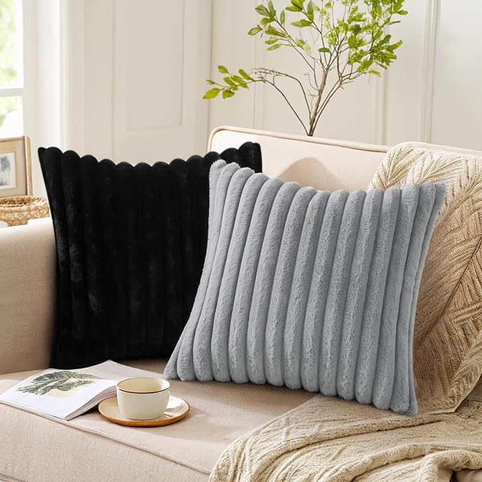 Pallene Faux Fur Plush Throw Pillow Covers 18x18 Set of 2, Luxury Soft Fluffy - Image 3