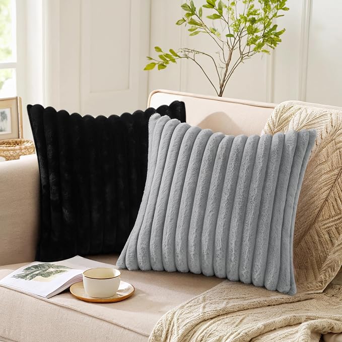 Pallene Faux Fur Plush Throw Pillow Covers 22x22 Set of 2, Luxury Soft Fluffy - Image 3