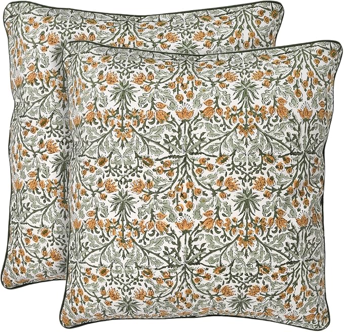Ridhi Block Print Goldenrod Yellow Pillow Cover 18" x 18" Decorative Couch by Ridhi